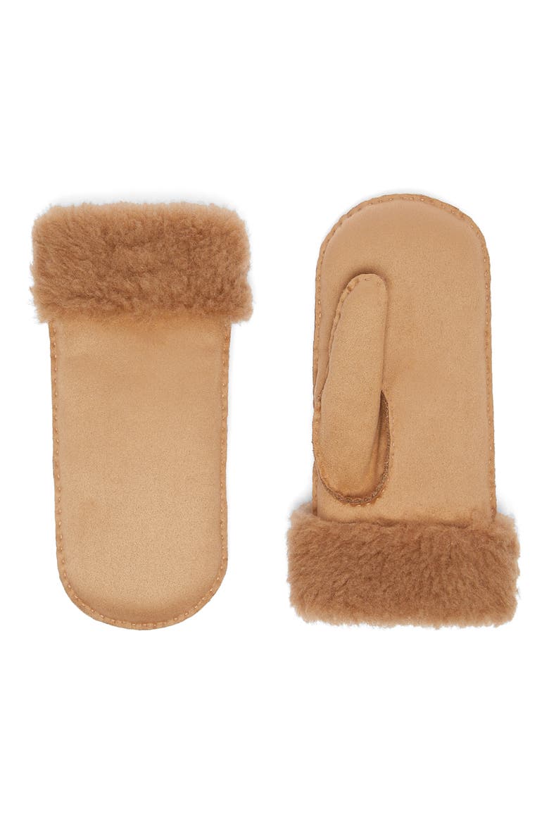 Sand Faux Fur Lined Mittens, Main, color, CAMEL