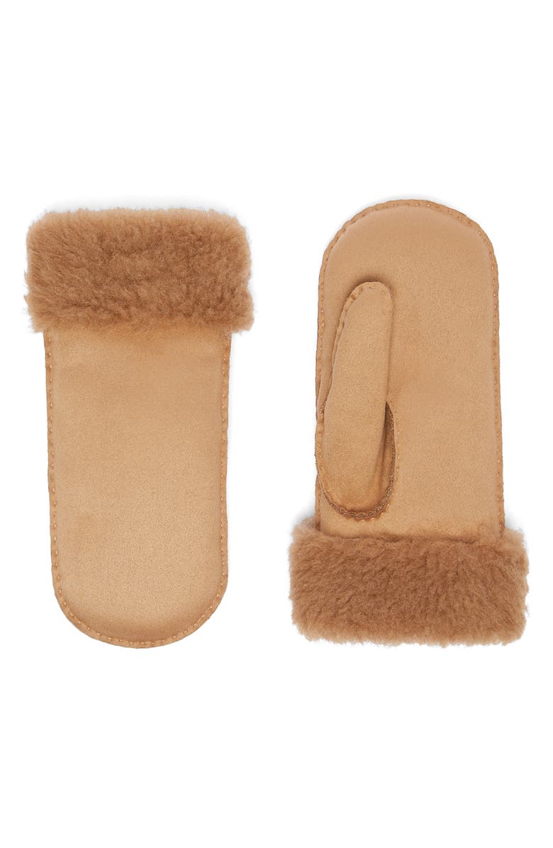 Max Mara Sand Faux Fur Lined Mittens, Main, color, Camel