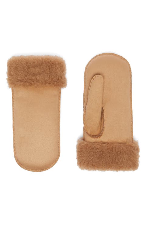 Sand Faux Fur Lined Mittens