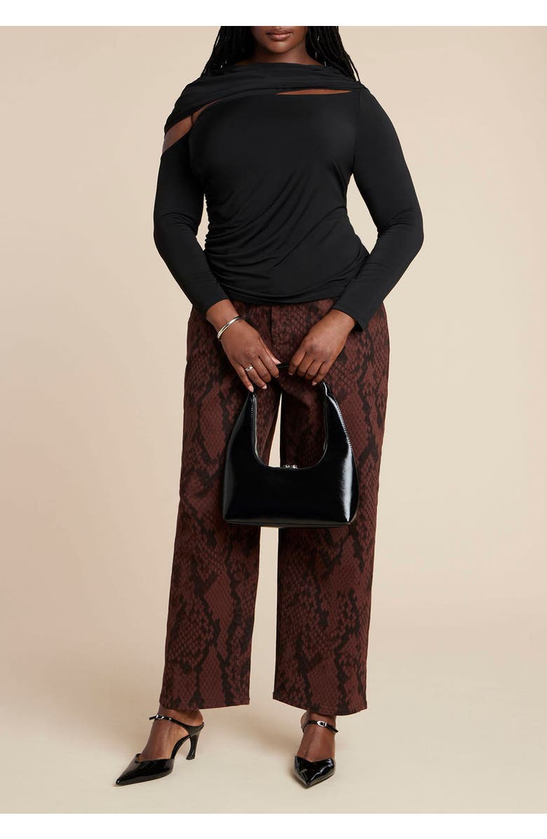 ELOQUII Sliced Asym Neck Top, Alternate, color, Black Onyx