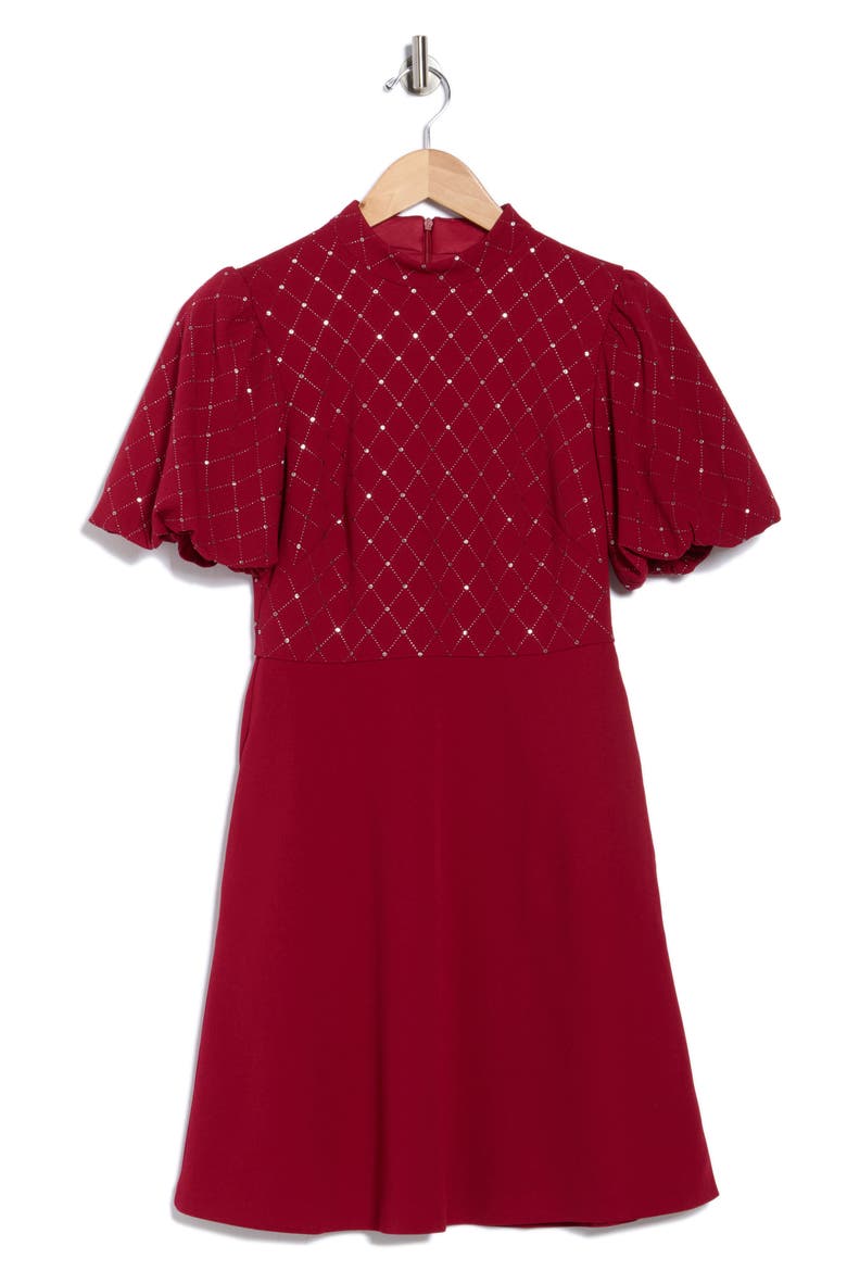 Embellished Puff Sleeve Dress, Alternate, color, WINE