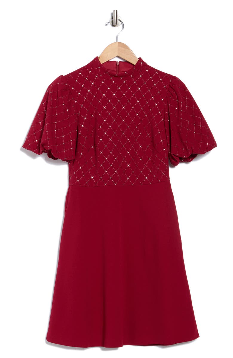 Eliza J Embellished Puff Sleeve Dress, Alternate, color, Wine