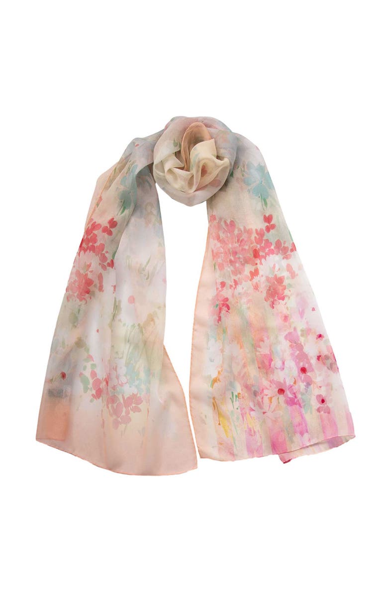 Elizabetta Meadow - Long Sheer Silk Scarf for Women, Main, color, Salmon Pink