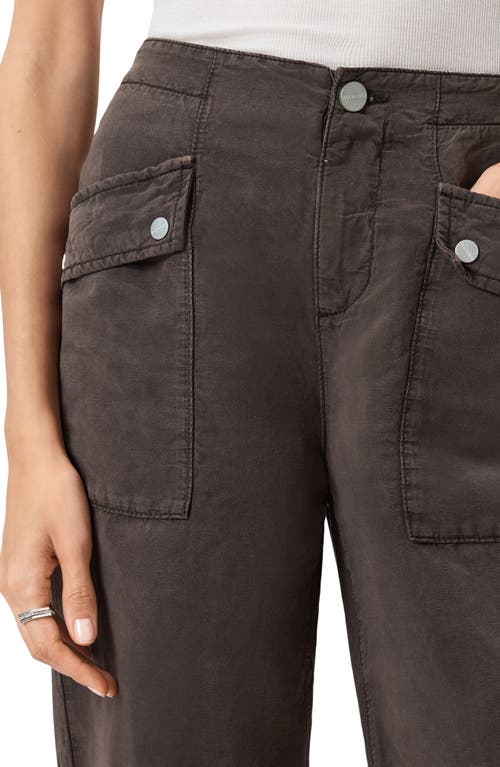 Allsaints Womens Dark Brown Val Patch-pocket Tapered-leg Woven Trousers In Brown