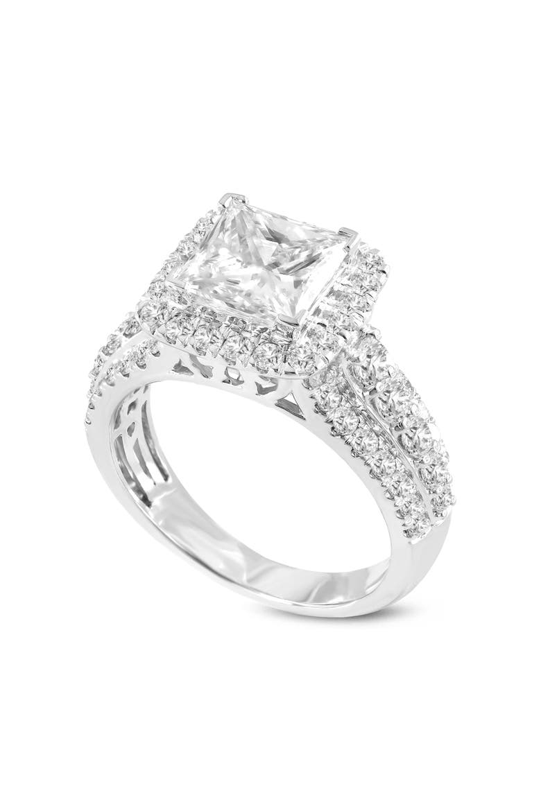 Sofia 14K White Gold Princess Cut Lab Grown Diamond Halo Engagement Ring - 3.35 Ct, Main, color, 14K White Gold