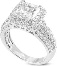 LuvMyJewelry Sofia 14K White Gold Princess Cut Lab Grown Diamond Halo Engagement Ring - 3.35 Ct