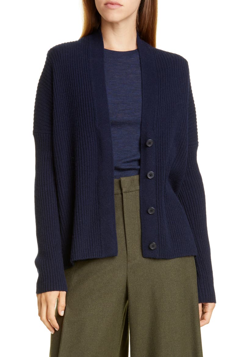 Rib Wool & Cashmere Cardigan, Main, color, WAVE CREST