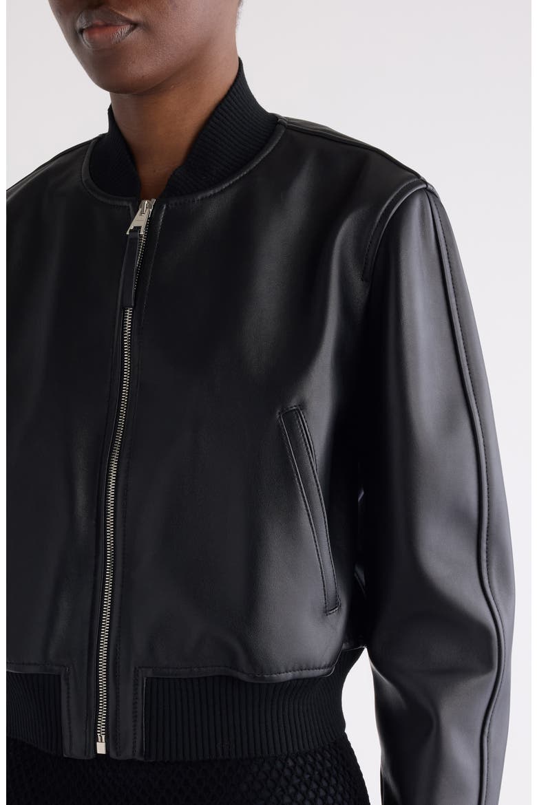 Cropped Leather Bomber Jacket, Alternate, color, BLACK