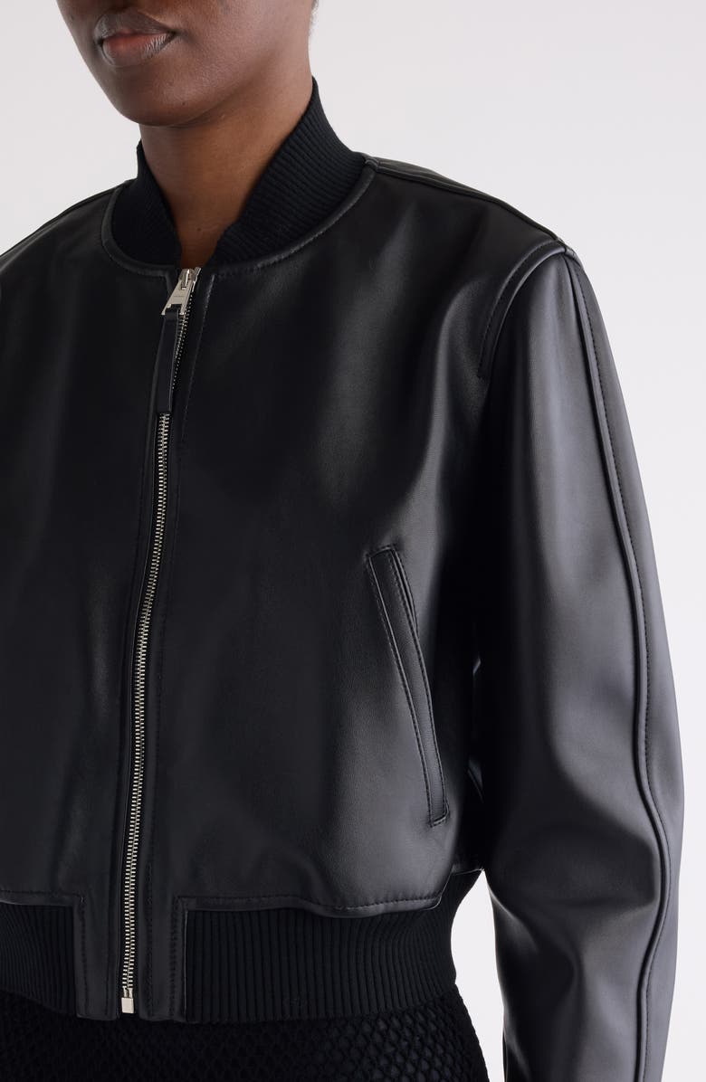 Givenchy Cropped Leather Bomber Jacket, Alternate, color, Black