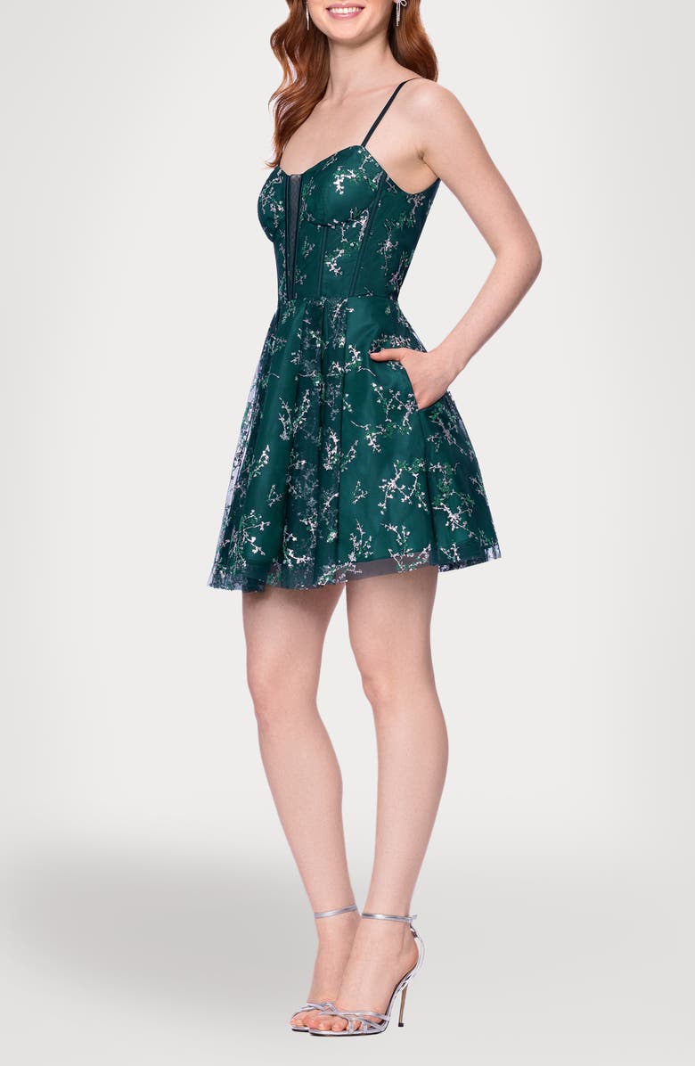 Blondie Nites Floral Embroidery Minidress, Alternate, color, Hunter