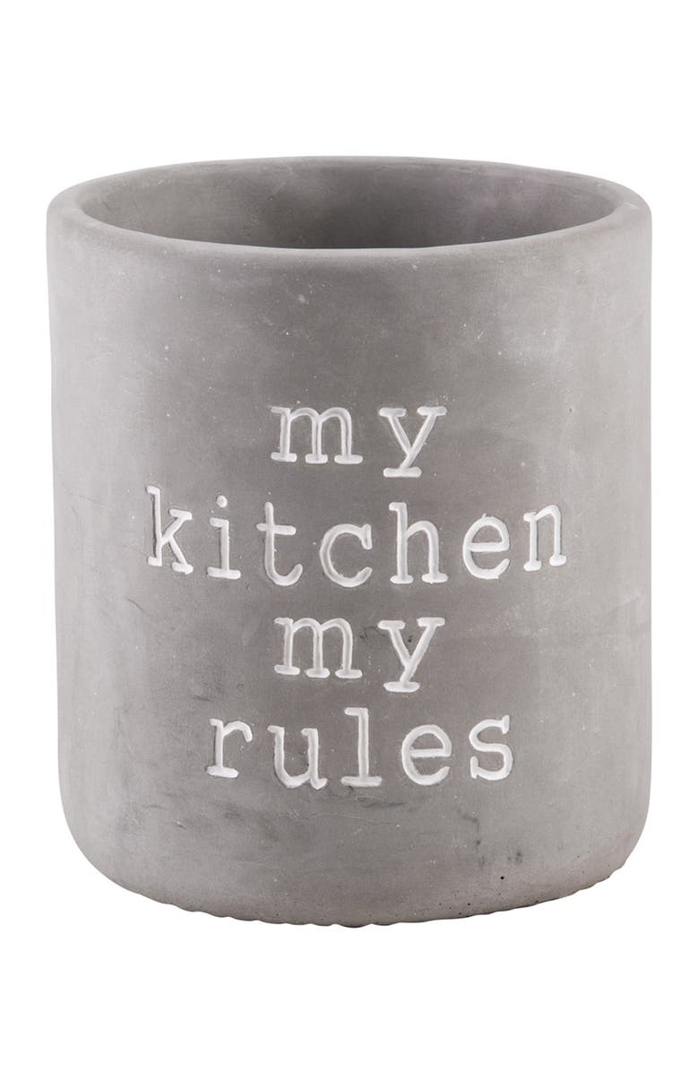 HOME ESSENTIALS AND BEYOND "My Kitchen, My Rules" Round Utensil Crock, Main, color, 