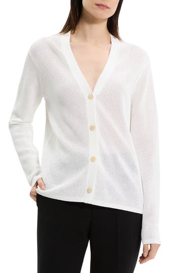 Theory Pointelle V-neck Cardigan In White