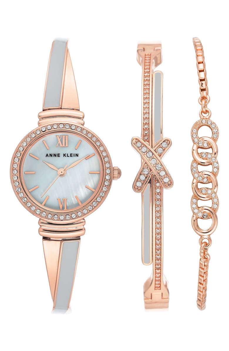 Anne Klein Mother of Pearl Dial Bracelet Watch & Bracelet Set, Main, color, Mother Of Pearl