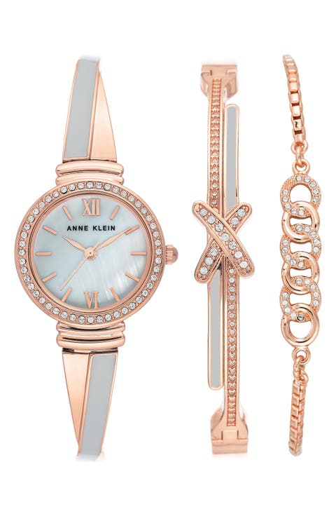 Mother of Pearl Dial Bracelet Watch & Bracelet Set
