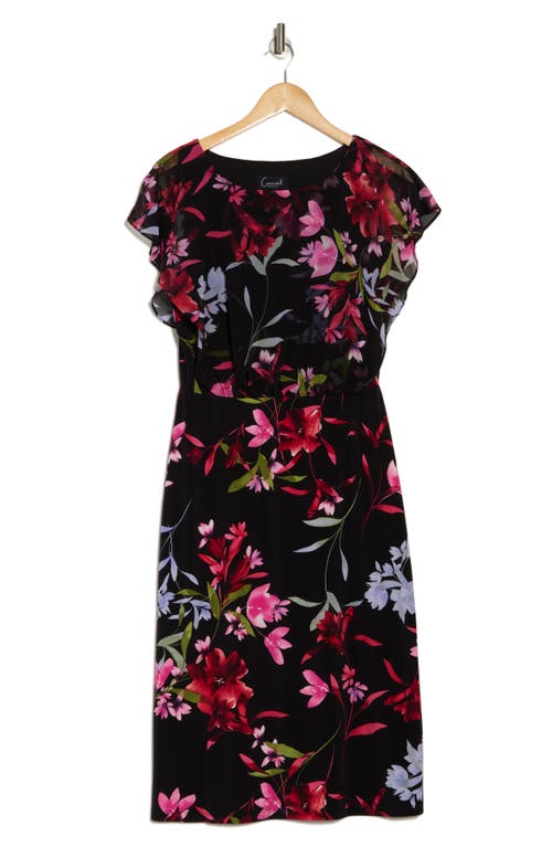Connected Apparel Chiffon Overlay Midi Dress In Red