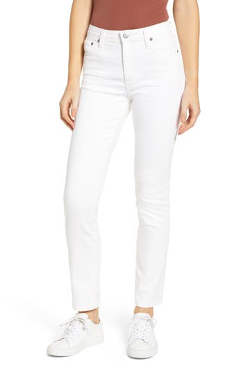 Ag Mari High Waist Slim Straight Leg Jeans In 01 Year Tonal White