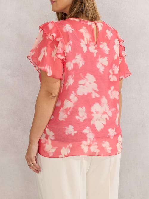 Live Unlimited Floral Print Ruffle Overlay Blouse In Red
