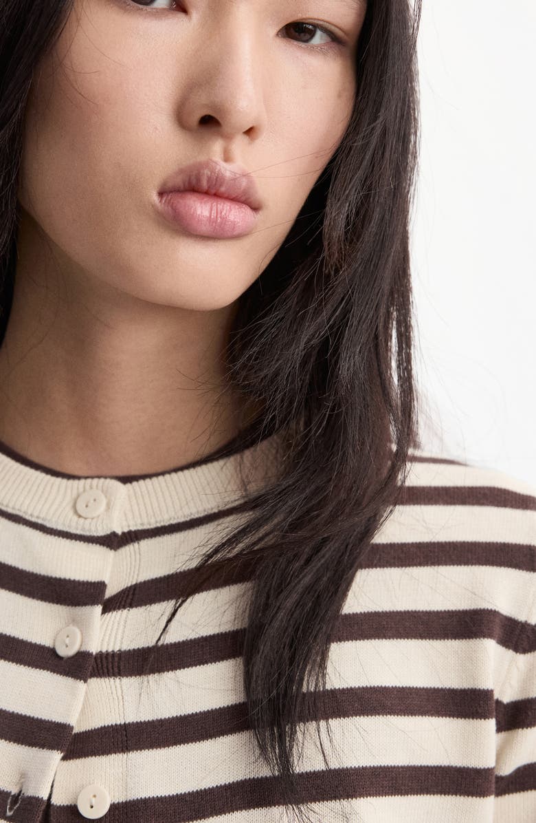 MANGO Stripped Knit Cardigan, Alternate, color, Chocolate
