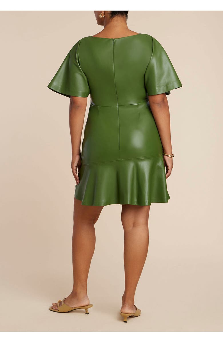 ELOQUII Drapey Faux Leather Mini Dress, Alternate, color, Bronze Green