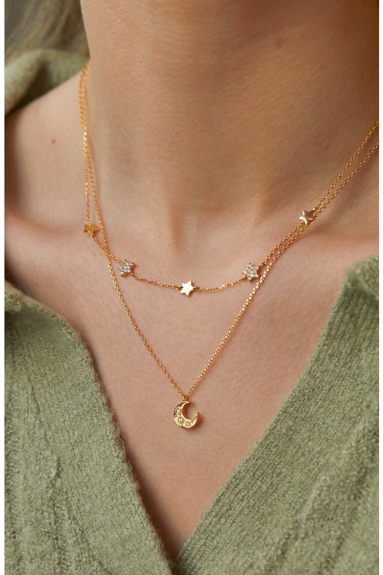 3-Stone Moon Pendant Necklace, Alternate, color, GOLD