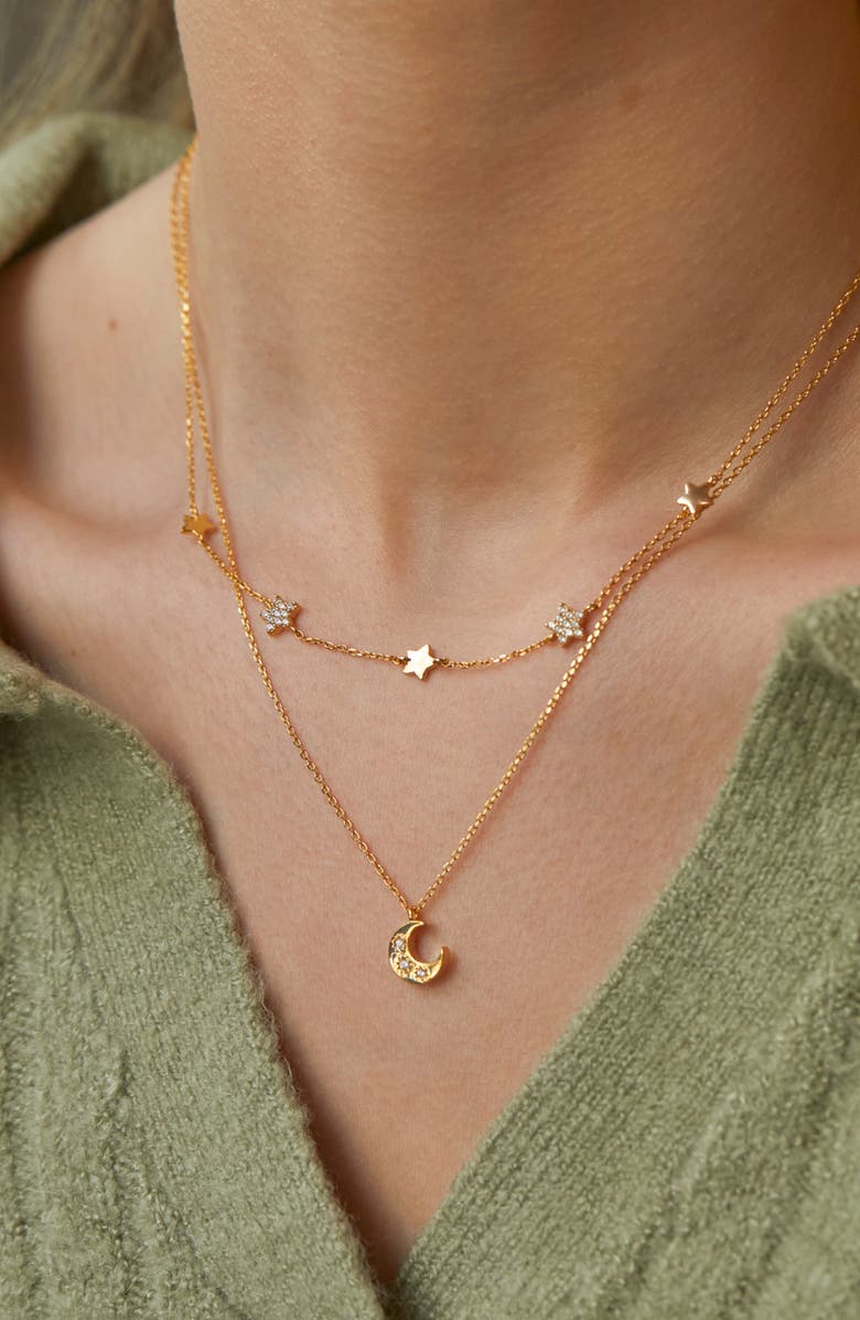 Estella Bartlett 3-Stone Moon Pendant Necklace, Alternate, color, Gold