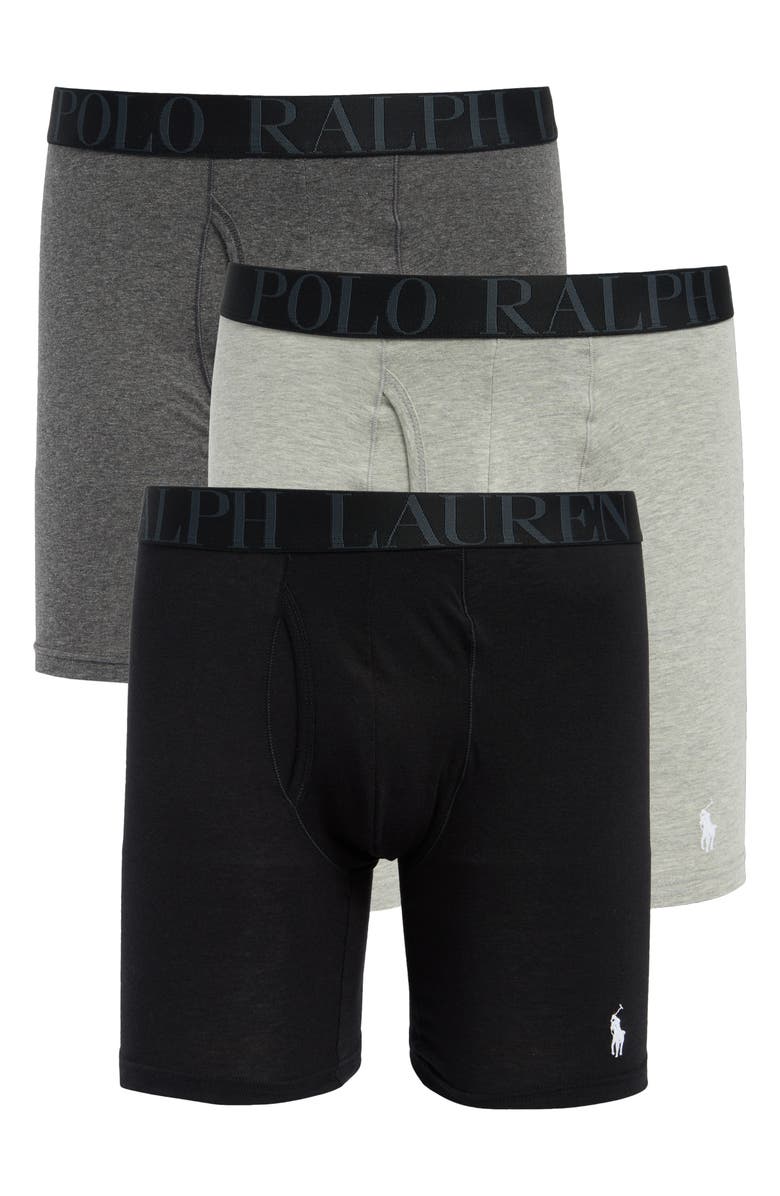 Polo Ralph Lauren Assorted 3-Pack Cotton Boxer Briefs, Main, color, Grey/ Black Assorted