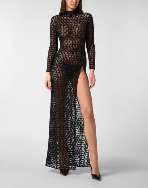 Embroidered Long Dress Crystal Women