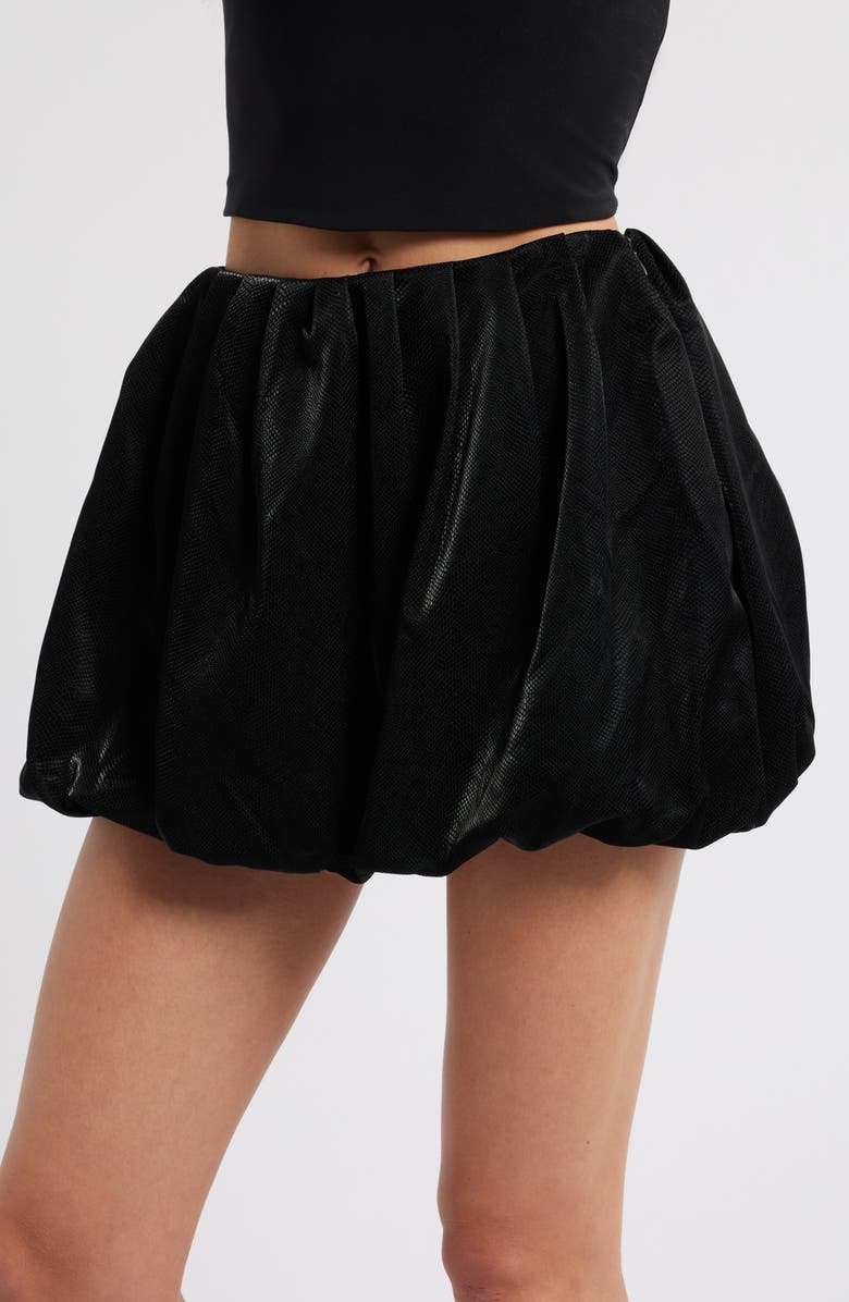 Mistress Rocks Faux Leather Puff Ball Miniskirt, Alternate, color, Black