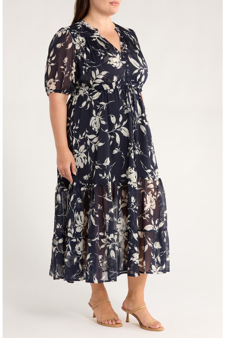 Kira Print Drawstring Maxi Dress, Alternate, color, NAVY WHITE FLORAL