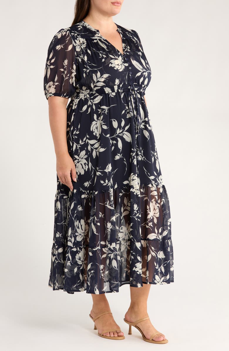 GIBSONLOOK Kira Print Drawstring Maxi Dress, Alternate, color, Navy White Floral