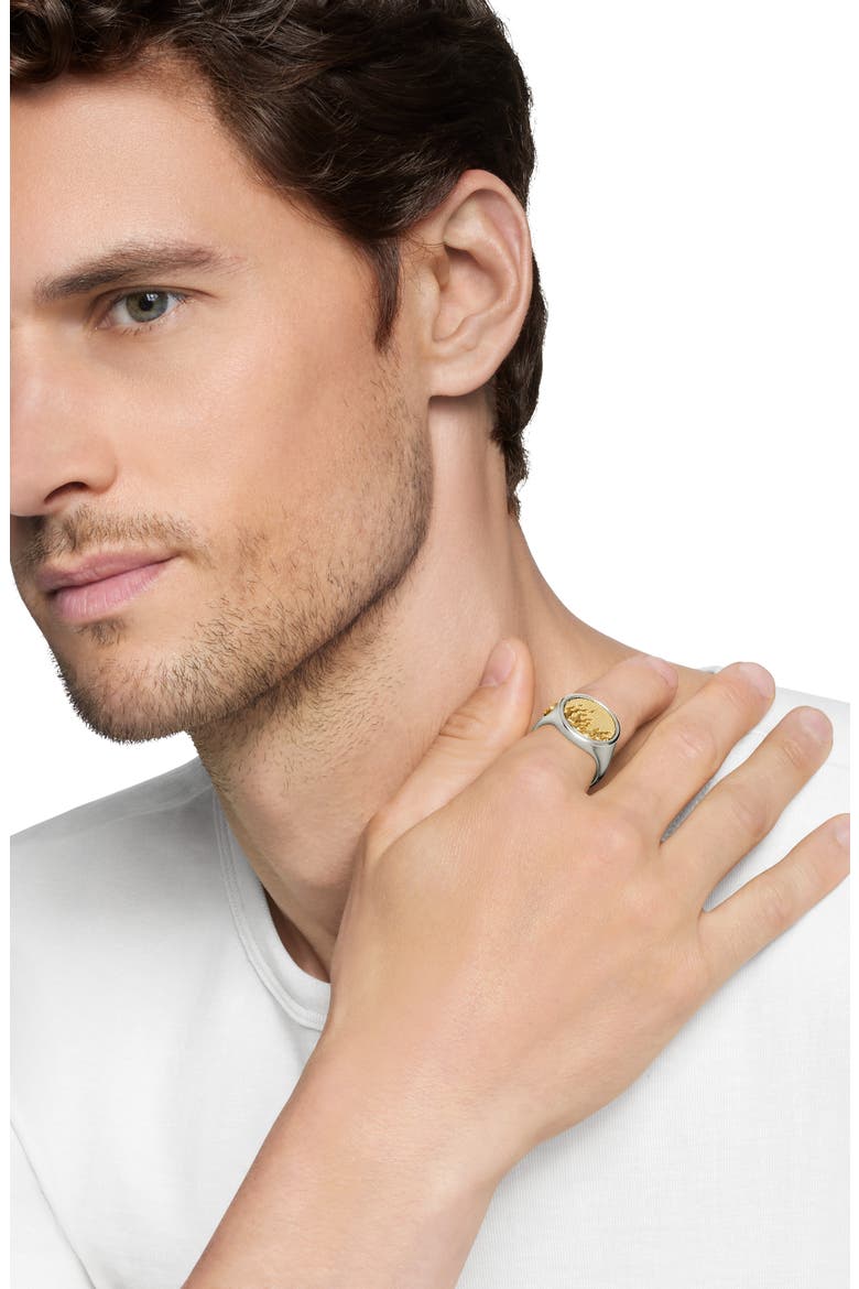 Water & Fire Duality Signet Ring in Sterling Silver with 18K Yellow Gold, Alternate, color, STERLING SILVER W/ 18K GOLD