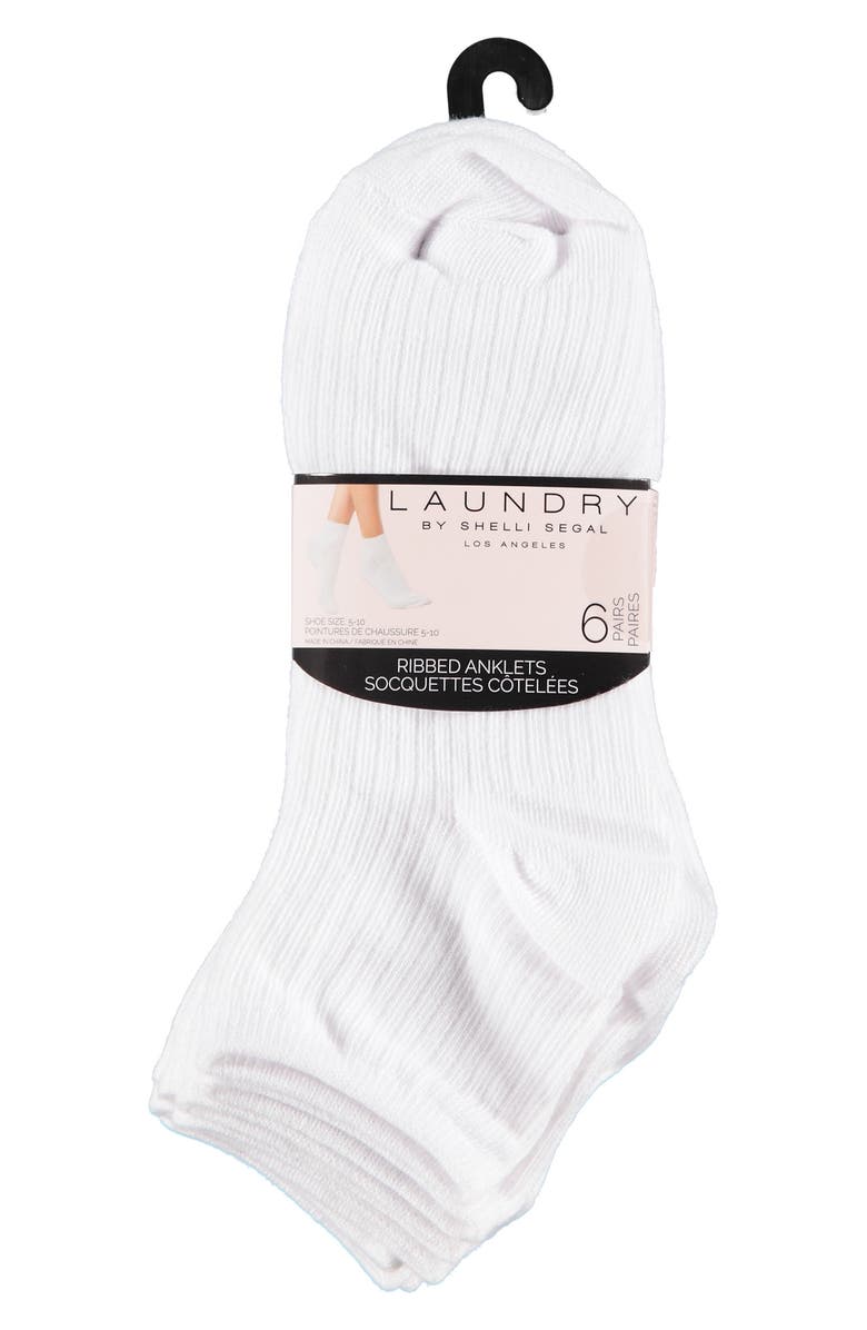 Laundry by Shelli Segal 6-Pack Embroidered Rib Anklet Socks, Alternate, color, White Multi