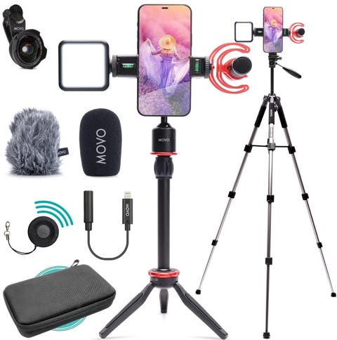 iVlog1 Vlogging Kit for iPhone with Shotgun Mic, LED Light, Tabletop Tripod, Fullsize Tripod and More