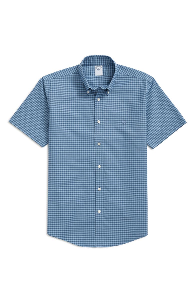 Brooks Brothers Gingham Short Sleeve Stretch Cotton Button-Down Shirt, Alternate, color, 