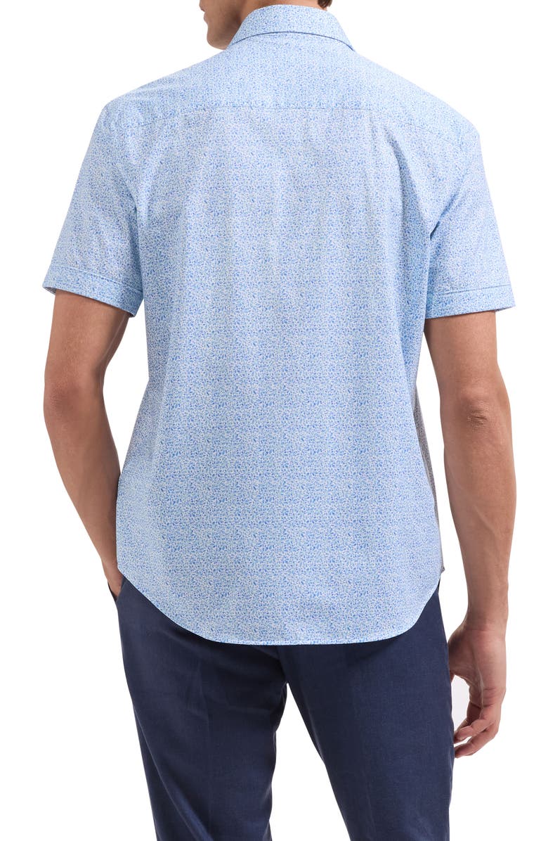 Bugatchi Miles OoohCotton<sup>®</sup> Floral Short Sleeve Button-Up Shirt, Alternate, color, Baltic