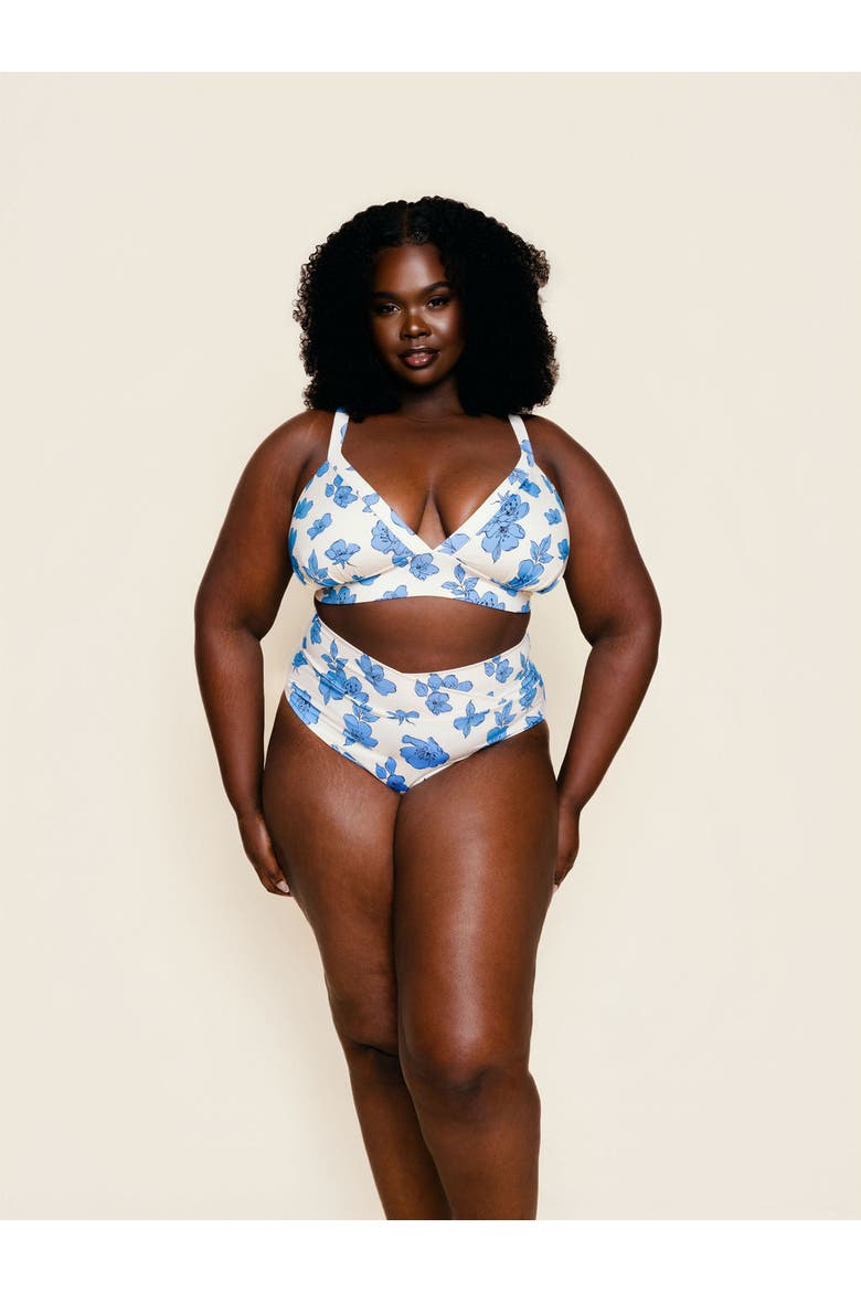 High Hip Crossover Bikini Bottoms with Cheeky Coverage, Alternate, color, Blue Floral