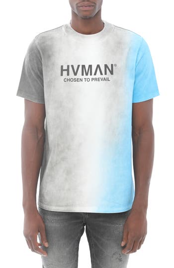Hvman Ombré Stripe Cotton Logo Graphic Tee In Indigo Bunting Tye Dye