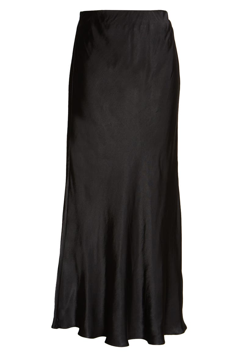 Bias Cut Satin Skirt, Alternate, color, BLACK