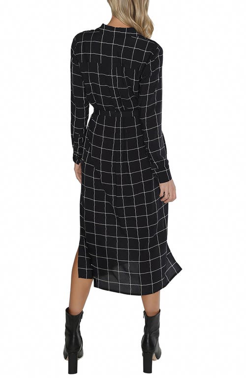 Matty M . Metro Windowpane Long Sleeve Midi Shirtdress In Black