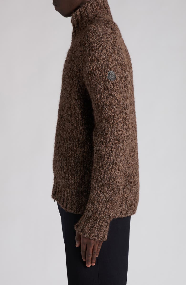 Moncler Wool & Alpaca Bouclé Full Zip Cardigan, Alternate, color, Black Coffee