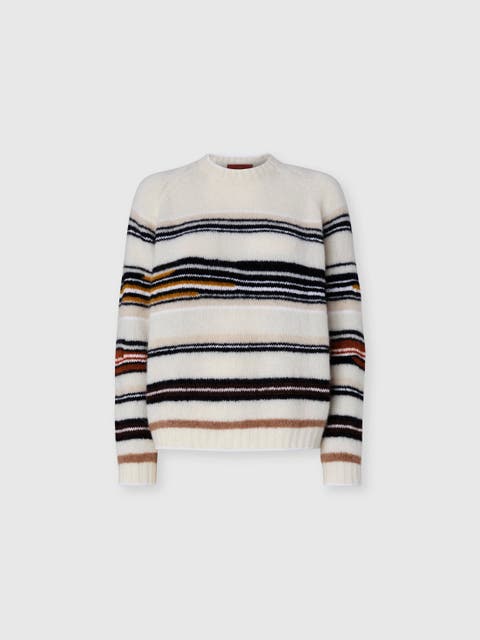Crew Neck Striped Sweater In Wool, Mohair And Alpaca