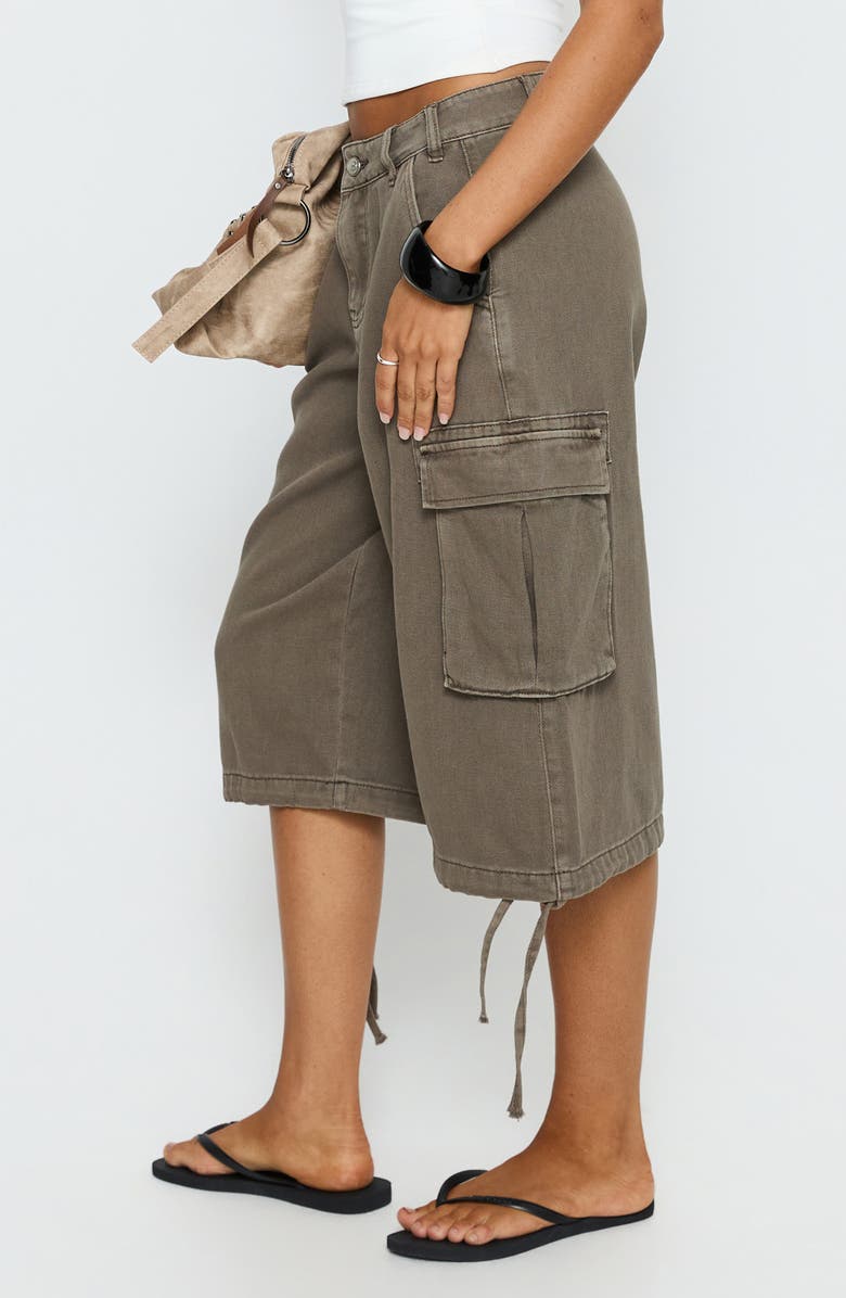 Princess Polly Hudsen Low Rise Longline Denim Cargo Shorts, Alternate, color, Khaki