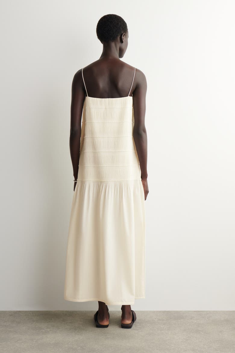 Ruched Dropped-waist Poplin Midi Dress, Alternate, color, IVORY