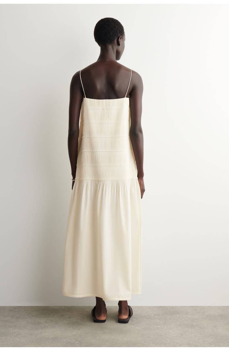 COS Ruched Dropped-waist Poplin Midi Dress, Alternate, color, Ivory