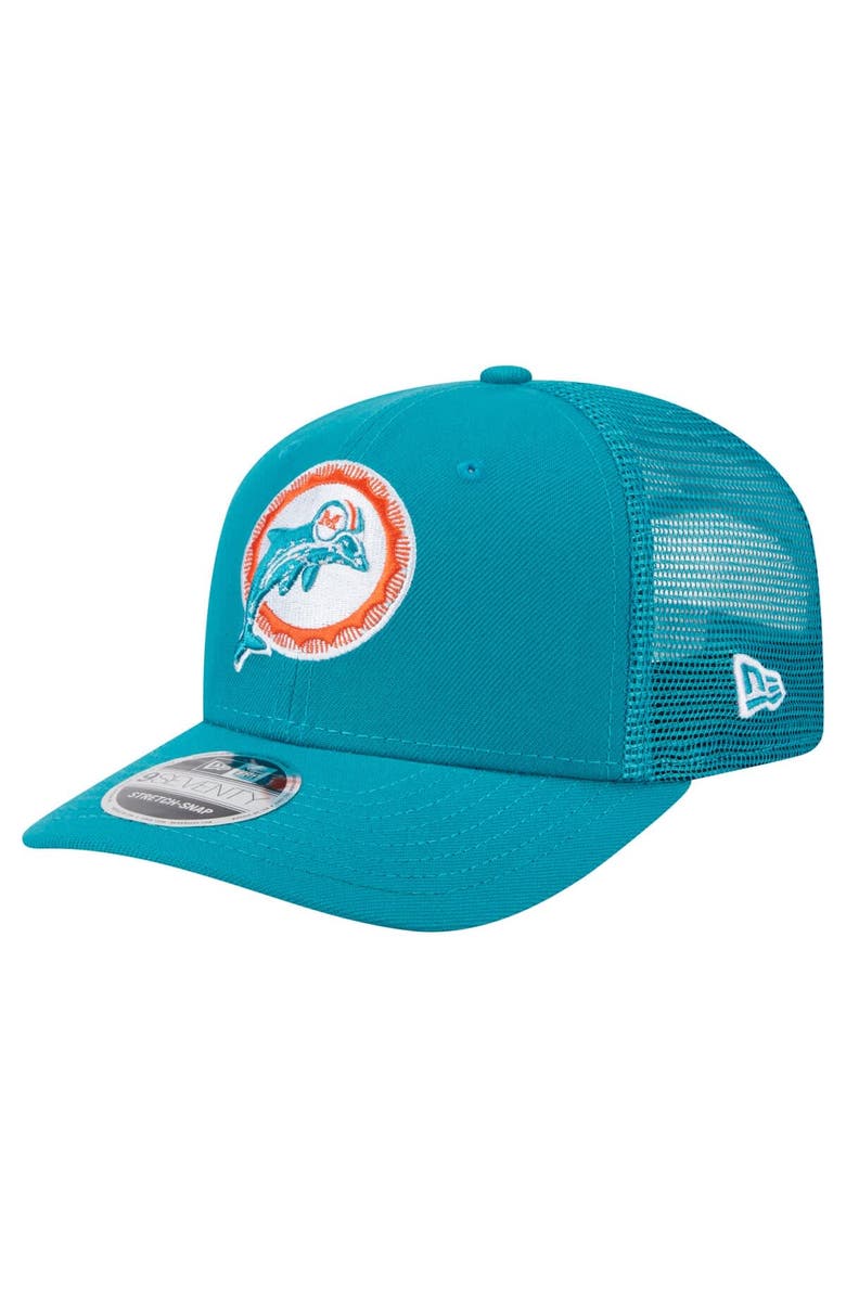 New Era Men's New Era Aqua Miami Dolphins Main Trucker 9SEVENTY Stretch-Snap Hat, Main, color, 