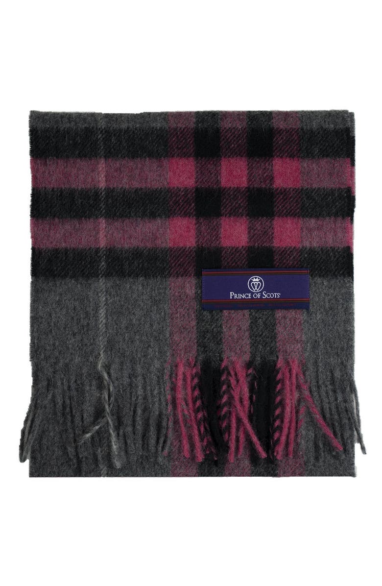 Prince of Scots Heritage Plaid Fringed Merino Wool Scarf, Alternate, color, Grey