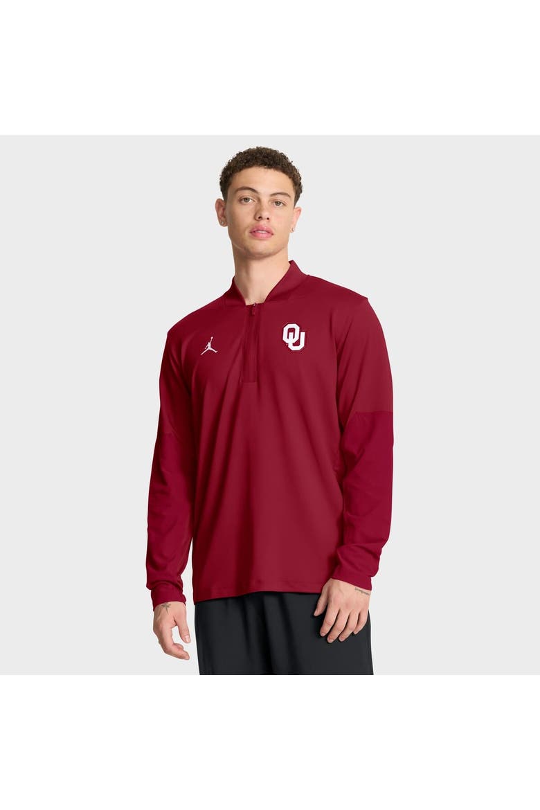 Men's Jordan Brand Crimson Oklahoma Sooners Sideline Dri-FIT Half-Zip Pullover, Main, color, Crimson