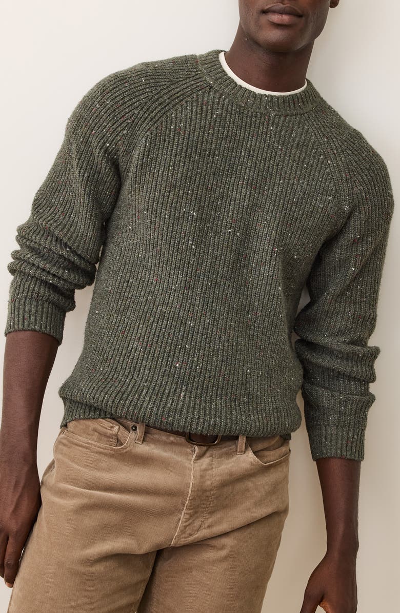 Marine Layer Inverness Rib Crewneck Sweater, Main, color, Green Gables Neps