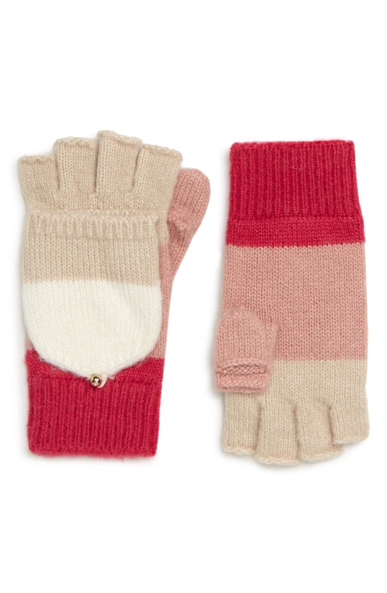 kate spade new york brushed knit colorblock pop top mittens, Main, color, 