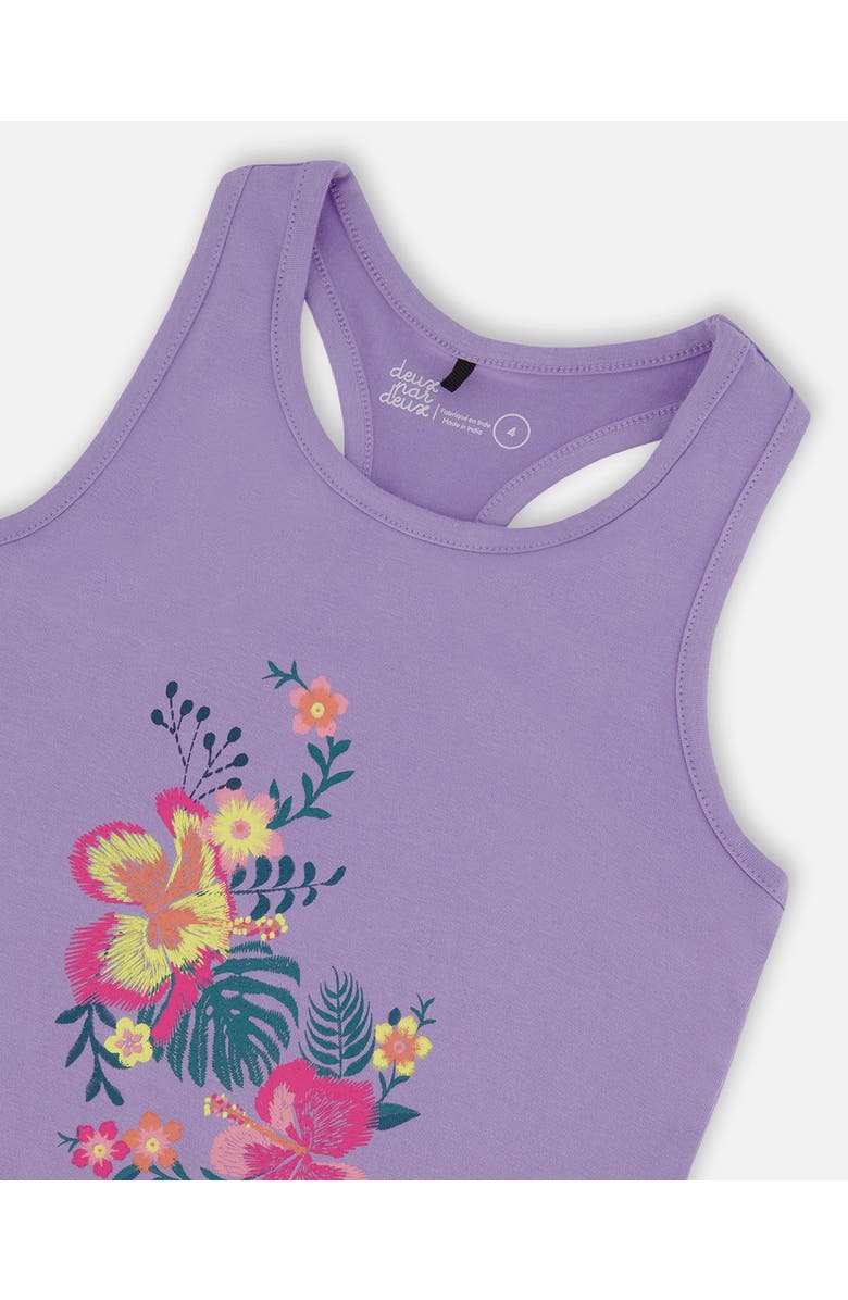 Deux par Deux Girl's Organic Cotton Racerback Tank Top Floral Mauve, Alternate, color, 